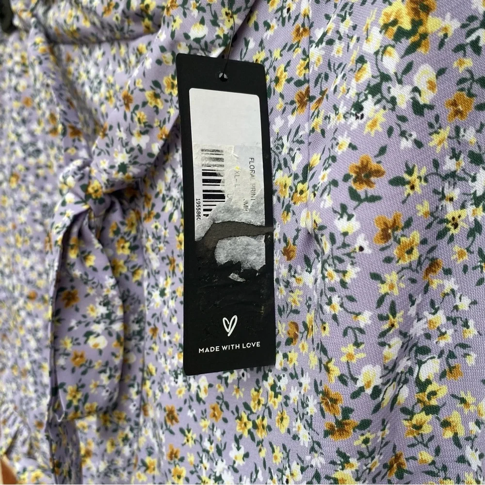 Lulus Sweetie Season Purple Floral Print Ruffled Hem Shorts Womens Size XL NWT